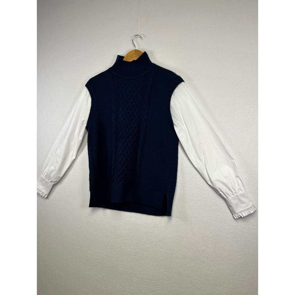 LOFT Navy Cable Knit Turtleneck Sweater White Button Down Shirt Combo Size S‎